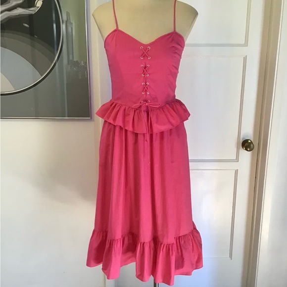 Pretty In Pink  vintage 80s corset Peplin, sweetheart midi dress - Picture 5 of 7